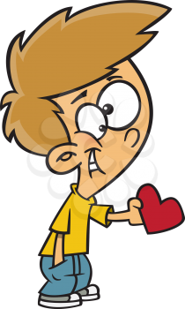 Royalty Free Clipart Image of a Boy Giving a Valentine Heart