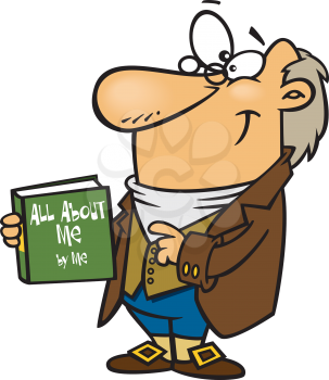 Royalty Free Clipart Image of a Historical Figure Holding an Autobiography
