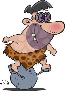 Royalty Free Clipart Image of a Caveman on a Wheel