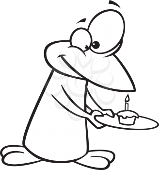 Royalty Free Clipart Image of a Penguin With a Cupcake on a Plate
