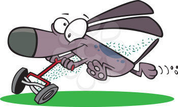Royalty Free Clipart Image of a Dog Lawn Mowing