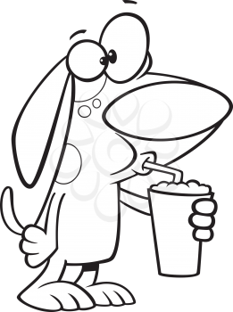 Royalty Free Clipart Image of a Dog Drinking an Iced Latte
