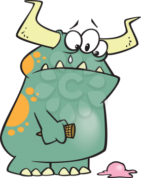 Royalty Free Clipart Image of a Monster Dropping Ice Cream