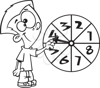 Royalty Free Clipart Image of a Boy Beside a Number Wheel