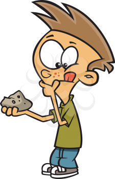 Royalty Free Clipart Image of a Boy Holding a Rock
