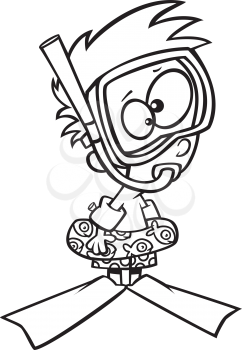Royalty Free Clipart Image of a Boy in a Snorkel Mask and Flippers 