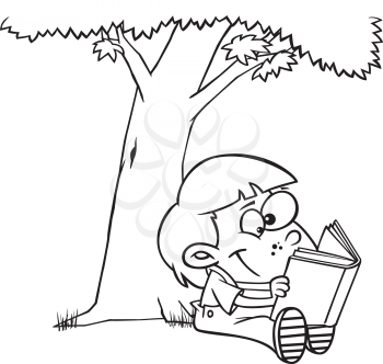 Royalty Free Clipart Image of a Girl Reading Under a Tree