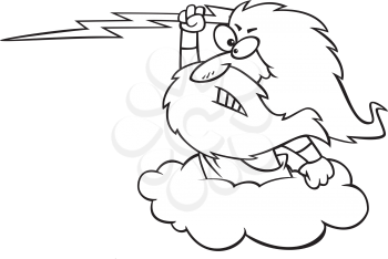 Royalty Free Clipart Image of Zeus With a Lightning Bolt in a Cloud