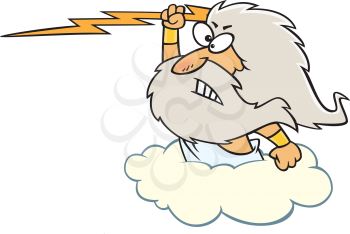 Royalty Free Clipart Image of Zeus With a Lightning Bolt in a Cloud
