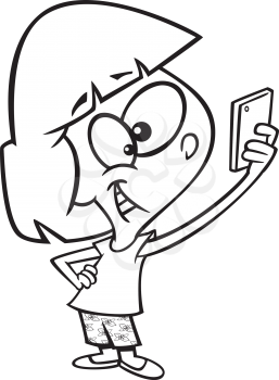 Royalty Free Clipart Image of a Girl Taking a Selfie