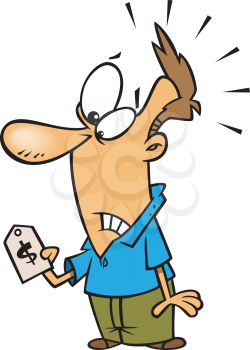 Royalty Free Clipart Image of a Man Looking at a Price Sticker