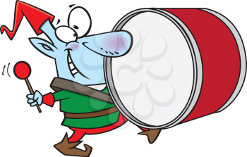 Royalty Free Clipart Image of an Elf Playing a Drum