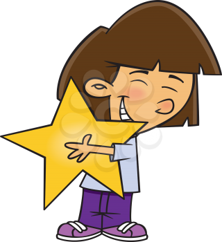 Royalty Free Clipart Image of a Girl Holding a Star Hug