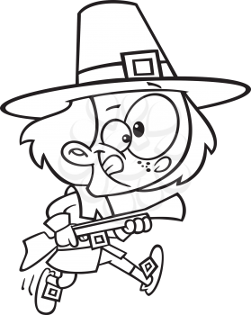 Royalty Free Clipart Image of a Young Pilgrim With a Gun