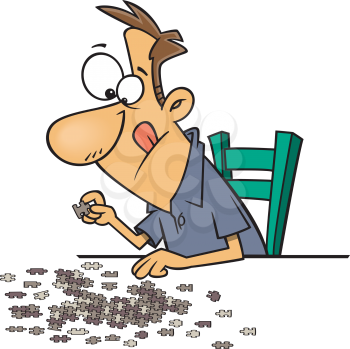 Royalty Free Clipart Image of a Man Doing a Jigsaw Puzzle