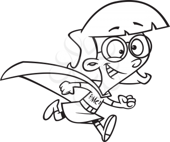 Royalty Free Clipart Image of a Superhero Girl With E=MC2 on Her Shirt
