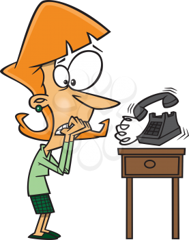 Royalty Free Clipart Image of a Women Afraid to Answer the Phone