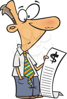 Royalty Free Clipart Image of a Man Holding a Large Bill