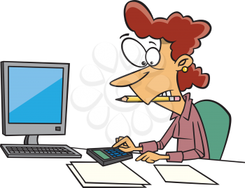 Royalty Free Clipart Image of a Woman Using a Calculator