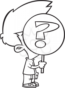 Royalty Free Clipart Image of a Boy Holding a Question Mark Over His Face