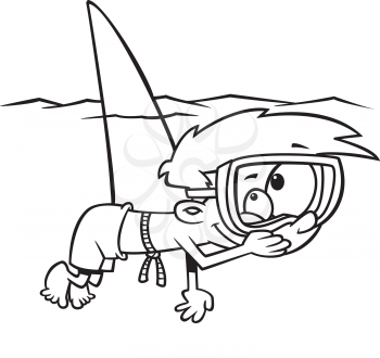 Royalty Free Clipart Image of a Boy Wearing a Shark Fin