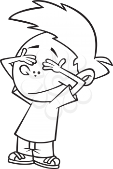 Royalty Free Clipart Image of a Boy With His Hands Covering His Eyes