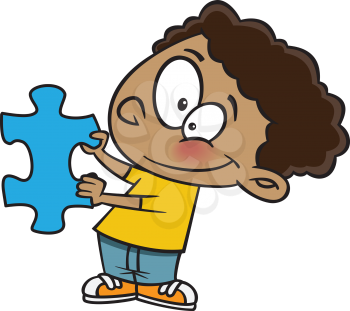 Royalty Free Clipart Image of a Little Boy With a Jigsaw Puzzle Piece