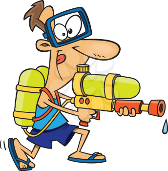 Royalty Free Clipart Image of a Man With a Super Soaker