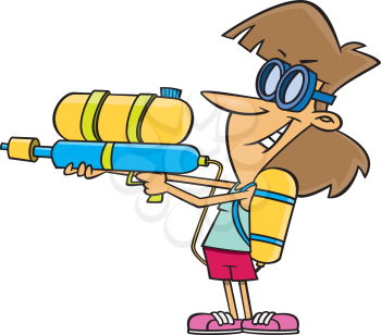 Royalty Free Clipart Image of a Woman With a Super Soaker