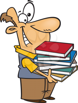 Royalty Free Clipart Image of a Man With a Pile of Books