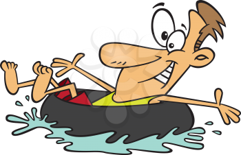 Royalty Free Clipart Image of a Man in an Inner Tube