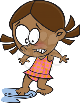 Royalty Free Clipart Image of a Girl Dipping Her Toe in the Water