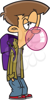 Royalty Free Clipart Image of a Boy Chewing Bubblegum