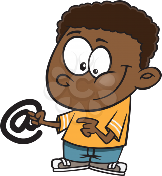 Royalty Free Clipart Image of a Boy Holding an At Symbol