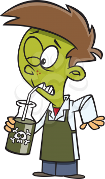 Royalty Free Clipart Image of a Boy Turning Green While Drinking Poison