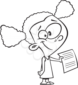 Royalty Free Clipart Image of a Girl Holding a Paper