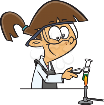 Royalty Free Clipart Image of a Girl Heating a Test Tube Fluid