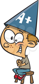Royalty Free Clipart Image of a Boy Wearing an A+ Pointed Cap