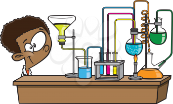 Royalty Free Clipart Image of a Boy in a Science Lab