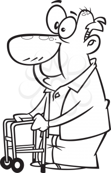 Royalty Free Clipart Image of an Elderly Man With a Walker