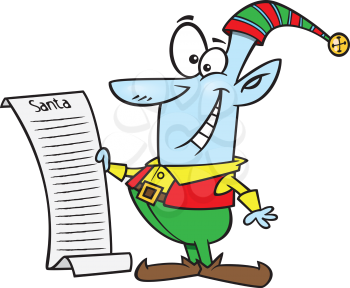 Royalty Free Clipart Image of an Elf with Santa's List
