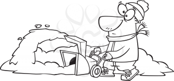 Royalty Free Clipart Image of a Colouring Page of a Man Blowing Snow