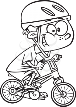 Royalty Free Clipart Image of a Colouring Page of a Boy Riding a Bike