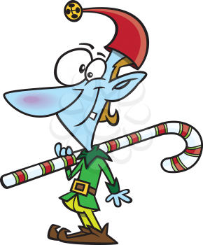 Royalty Free Clipart Image of an Elf With a Candy Cane