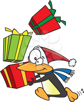Royalty Free Clipart Image of a Penguin With Christmas Presents