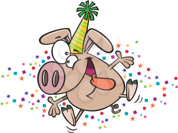 Royalty Free Clipart Image of a Pig Partying