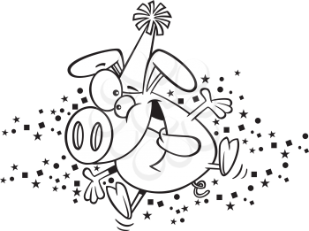 Royalty Free Clipart Image of a Pig in a Party Hat