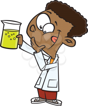 Royalty Free Clipart Image of an African-American Boy Holding a Beaker