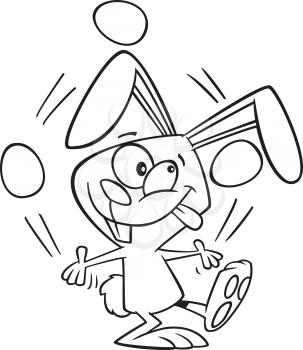 Royalty Free Clipart Image of a Bunny Juggling Easter Eggs