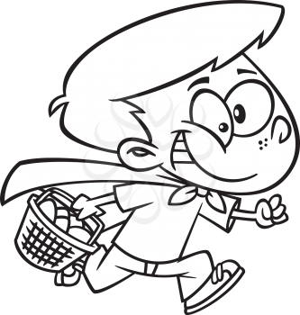 Royalty Free Clipart Image of a Boy Running With Easter Eggs in a Basket